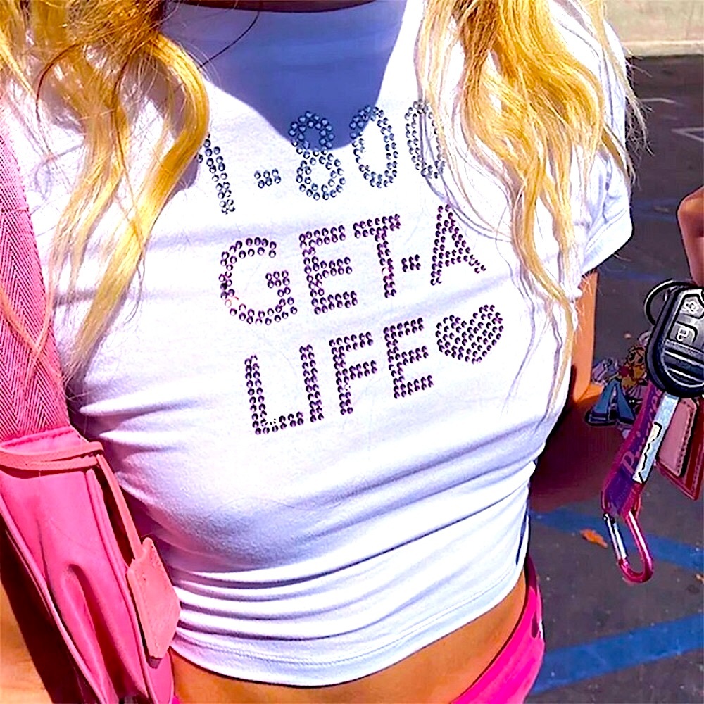 1-800-get-a-life rhinestone y2k t-shirt ☎️